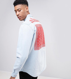 Джинсовая рубашка навыпуск с принтом на спине ASOS TALL - Синий