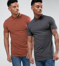 2 длинные обтягивающие футболки-поло (серая/красная) ASOS - СКИДКА - Мульти