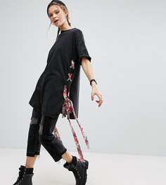 Футболка с цветочным принтом на боковых завязках ASOS TALL - Черный
