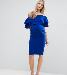 Платье с открытыми плечами и широкими оборками ASOS Maternity - Синий
