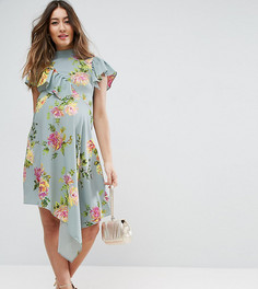 Асимметричное чайное платье с цветочным принтом ASOS Maternity - Синий