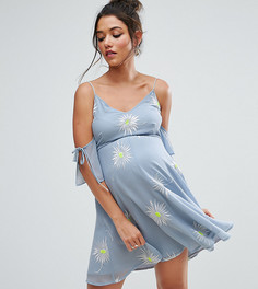 Платье мини с открытыми плечами и вышивкой ASOS Maternity - Синий