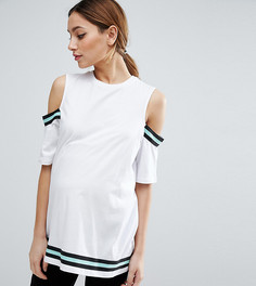 Футболка с открытыми плечами и полосатыми вставками ASOS Maternity - Белый