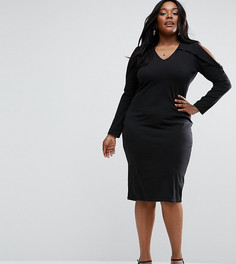 Облегающее платье с длинными рукавами и вырезами на плечах ASOS CURVE - Черный