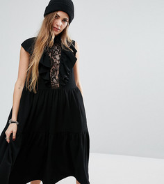 Платье миди с кружевной вставкой и оборками Reclaimed Vintage - Черный