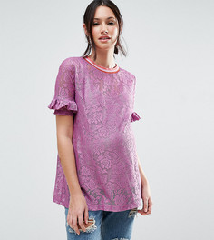 Кружевная футболка с оборками на рукавах и окантовкой в полоску ASOS Maternity - Фиолетовый