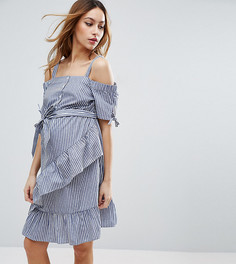 Платье в полоску с открытыми плечами ASOS Maternity - Синий