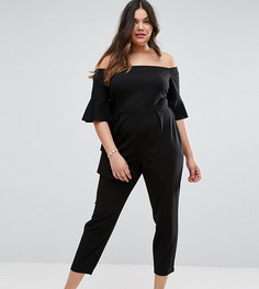 Комбинезон с открытыми плечами и оборками на рукавах ASOS CURVE - Черный