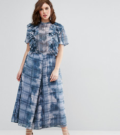 Комбинезон в размытую клетку с оборками ASOS CURVE - Мульти
