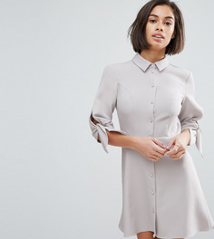 Платье-рубашка с завязками на рукавах Miss Selfridge Petite - Серый