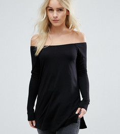 Свободный топ с открытыми плечами и разрезами по бокам ASOS PETITE - Черный