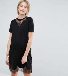 Платье-футболка с кружевными вставками ASOS Maternity - Черный