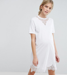 Платье-футболка с кружевными вставками ASOS Maternity - Белый