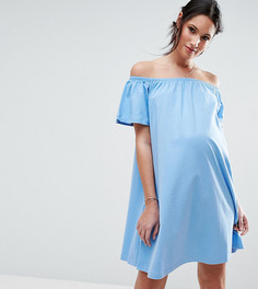 Платье мини для беременных с открытыми плечами ASOS Maternity - Синий