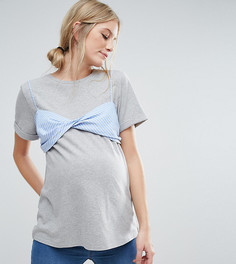 Футболка с контрастным бюстгальтером в полоску ASOS Maternity - Серый