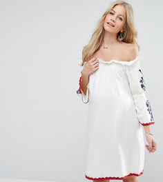 Платье с открытыми плечами и вышивкой ASOS Maternity - Белый