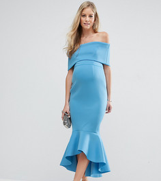 Платье миди с широким отворотом и баской ASOS Maternity PREMIUM - Синий