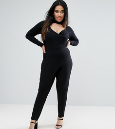 Комбинезон с длинными рукавами и чокером ASOS CURVE - Черный