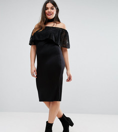 Платье с открытыми плечами и кружевными оборками ASOS CURVE - Черный