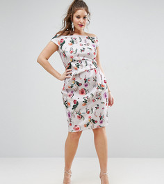 Платье с вырезом лодочкой и цветочным принтом ASOS CURVE SALON - Мульти