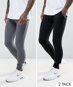 Набор из 2 пар супероблегающих джоггеров (черные/ темно-серый меланж) ASOS - СКИДКА - Мульти