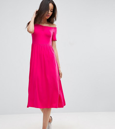 Приталенное платье миди с вырезом сердечком и сборками ASOS TALL - Розовый
