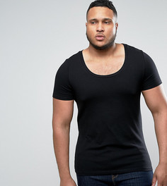 Черная обтягивающая футболка с глубоким вырезом ASOS PLUS - Черный