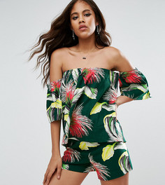 Льняной топ с тропическим принтом ASOS TALL - Мульти