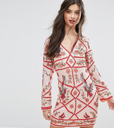 Декорированное цельнокройное платье с птицами Frock And Frill Petite Premium - Оранжевый