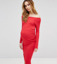 Платье с открытыми плечами и длинными рукавами ASOS Maternity PETITE - Красный