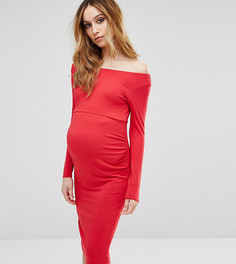 Платье для беременных с широким вырезом и длинными рукавами ASOS Maternity - Красный