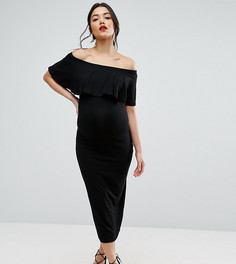 Платье-футляр миди для беременных с оборкой ASOS Maternity TALL - Черный