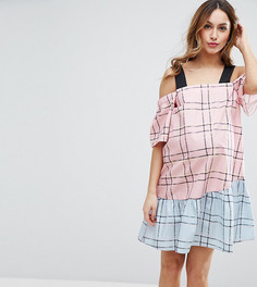 Хлопковое платье в клетку с открытыми плечами ASOS Maternity - Мульти