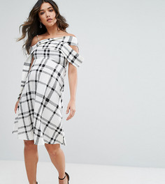 Платье миди на одно плечо в монохромную клетку ASOS Maternity - Мульти