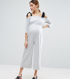 Трикотажный комбинезон с поплиновыми завязками на плечах ASOS Maternity - Серый