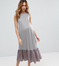 Платье миди в полоску с рюшами по низу ASOS Maternity TALL - Синий