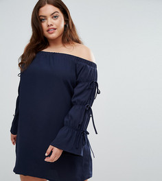 Платье с вырезом лодочкой и завязками на рукавах Boohoo Plus - Темно-синий
