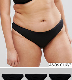 3 пары бразильских трусов из 100% хлопка ASOS CURVE - Черный