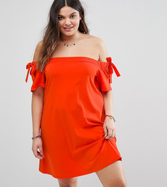 Платье с открытыми плечами и завязками на рукавах ASOS CURVE - Оранжевый