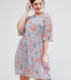 Короткое приталенное платье с цветочной вышивкой ASOS CURVE PREMIUM - Мульти