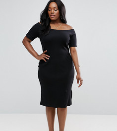 Облегающее платье с открытыми плечами и головиной в рубчик ASOS CURVE - Черный