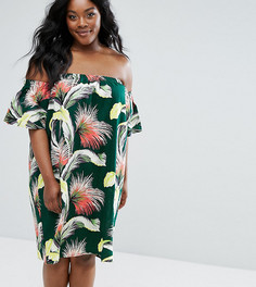 Свободное платье с открытыми плечами и тропическим принтом ASOS CURVE - Мульти