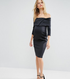 Платье с широким вырезом ASOS Maternity PETITE - Черный