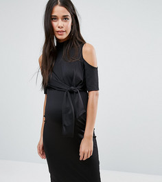 Платье миди с вырезом на плечах и поясом ASOS Maternity PETITE - Черный