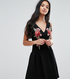Короткое приталенное платье с цветочной вышивкой Parisian Petite - Черный