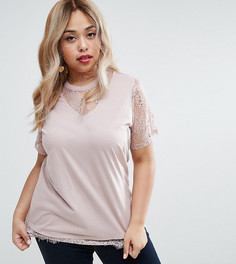 Футболка с кружевными вставками ASOS CURVE - Розовый