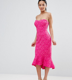 Кружевное платье-бандо с баской ASOS PETITE - Розовый