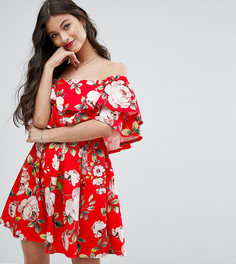 Платье мини с оборками и цветочным принтом ASOS PETITE - Красный