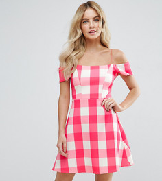 Цельнокройное платье в розовую клетку ASOS PETITE - Розовый