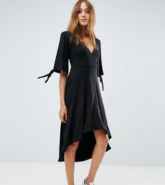 Платье миди с запахом и разрезами на рукавах ASOS TALL - Черный